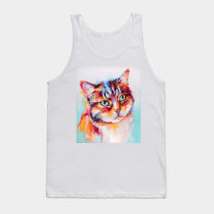 The portrait of a cat is painted in oil on canvas. Tank Top